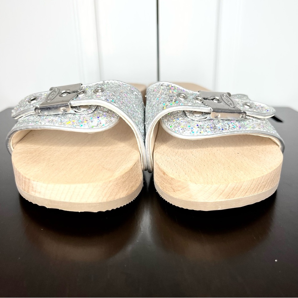 J Crew & Dr Scholls Silver Sandals with Glittery Straps and Flat Sole Clog - Picture 7 of 11